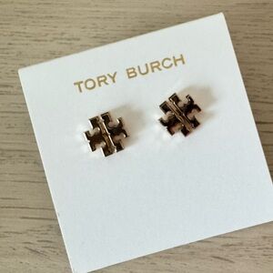 Tory Burch Chic Gold Small Logo Stud Earrings NWT